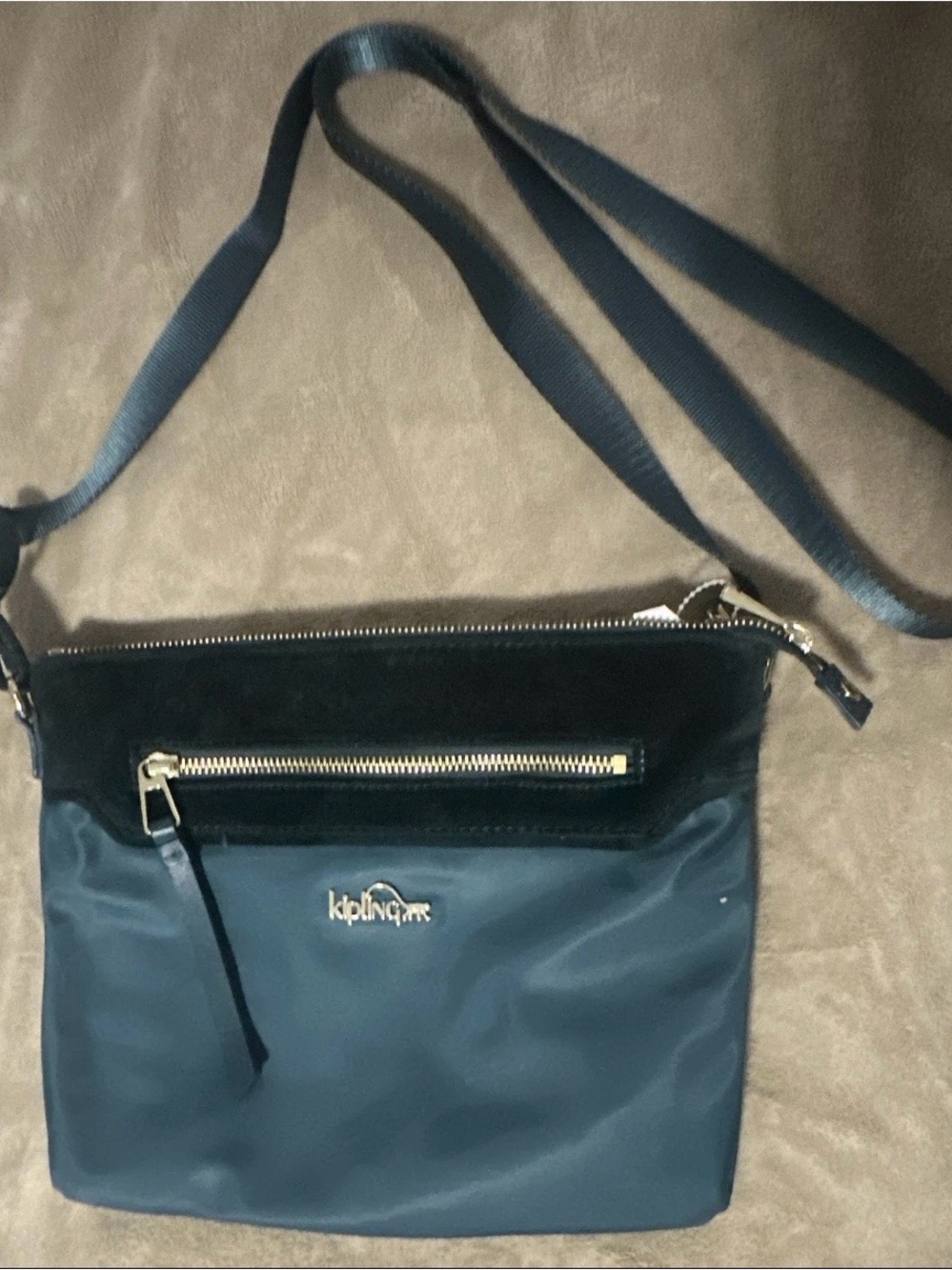 Kipling Dark Green Crossbody Purse with Gold Hardware